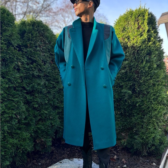 Structural turquoise vintage trench coat - Picture 6 of 7
